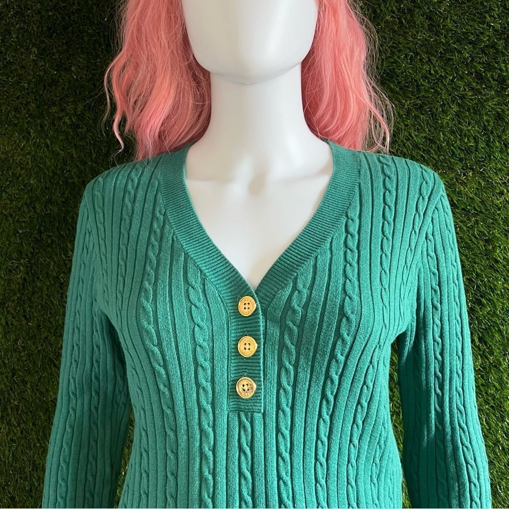 Chaps Cable V-Neck Half Button Sweater - Picture 2 of 6